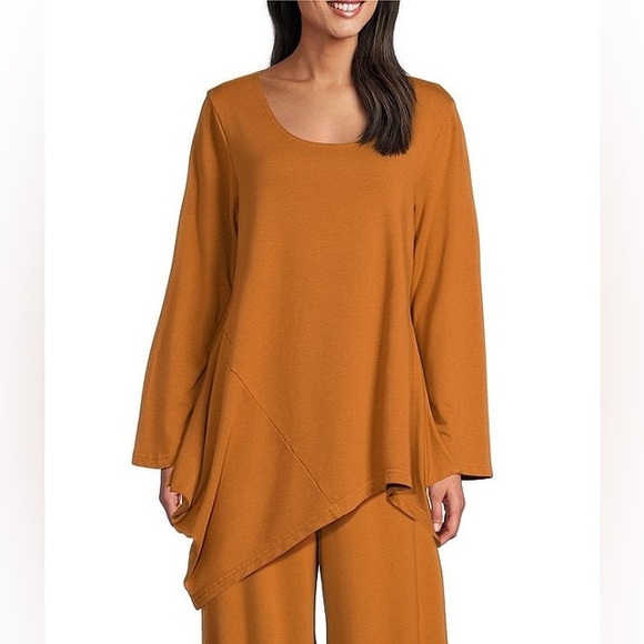 Bryn Walker XXS Deca Bamboo French Terry Scoop Neck Long Sleeve Asymmetric Hem - Picture 1 of 12